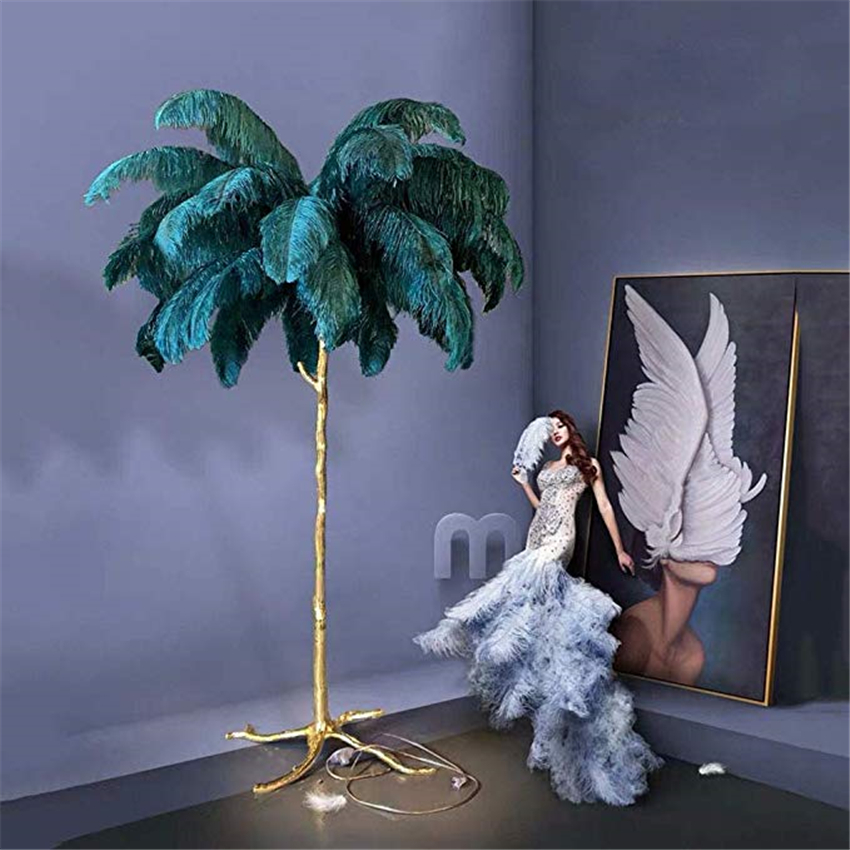 

Floor Lamp Modern Luxury Tree Branch Ostrich Feather Floor Lamp High Grade Stand Light Floor Lamps For Living Room Bedroom Lamp