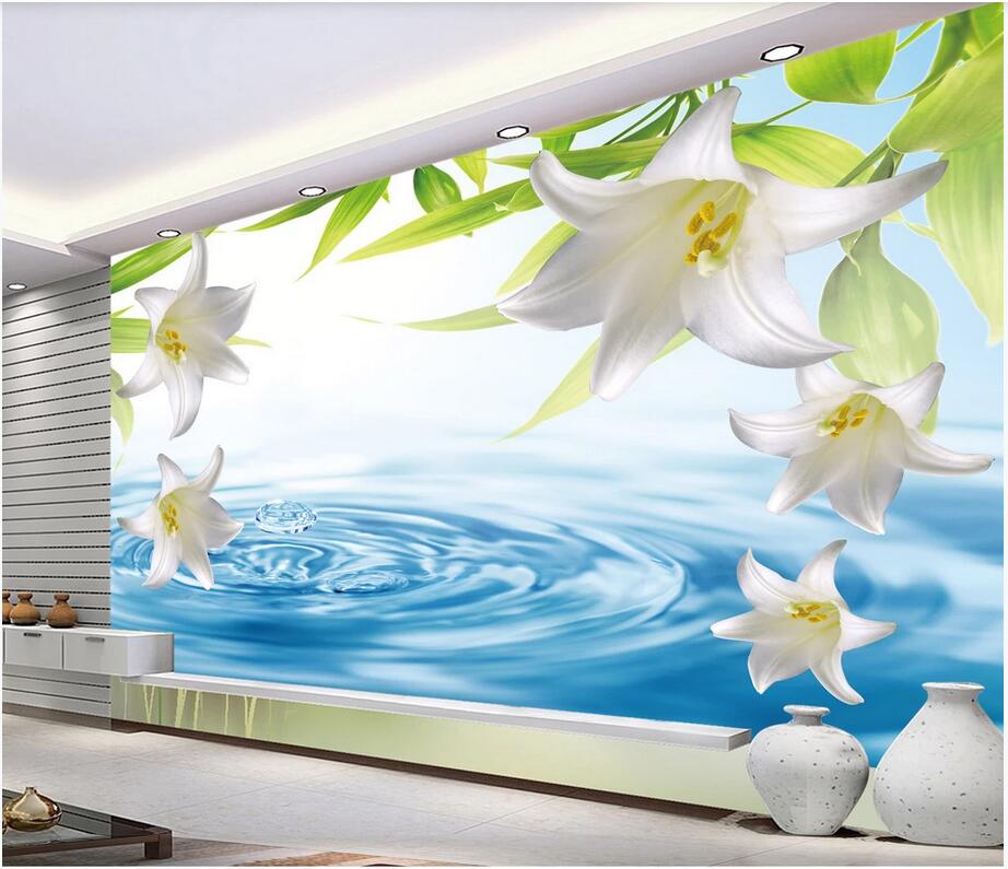 

Custom wall stickes photo Lily fashion family living room TV background canvas pictures home decor murals wallpaper for walls 3 d, Non-woven wallpaper
