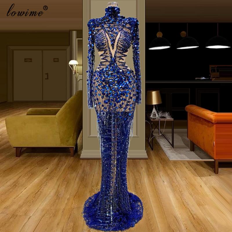 

Runway Dresses Special Transparent Royal Blue Celebrity Dress Glitter Sequins Evening Long Arabic Abendkleider Dubai Prom Gowns Party, Ivory