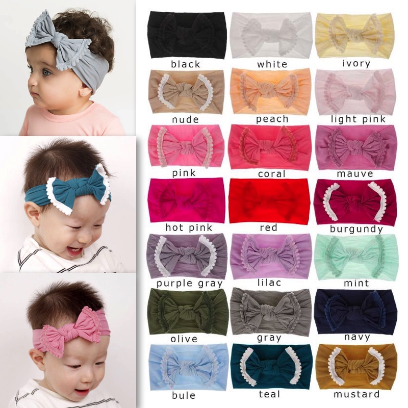

21 Pure Colors Simple Fashionable Baby Headbands Bowtie Super Soft Nylon Wide Turban Children Hair Band Headwear
