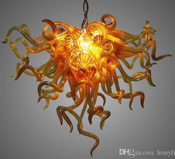 Antique Chandeliers Lamps Amber Color Hand Blown Chandelier for Home Restaurant Hotel Decoration Small Size LED Glass Hanging Pendant Light-image-407229417