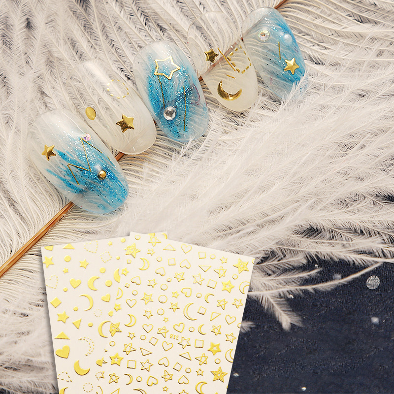 

New Moon Stars Nail Sticker Decals DIY Design Back Glue Bronzing Nail Art Materials Beauty Decoration With Adhesive, Wg-317