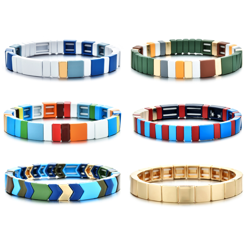 

ZMZY New Fashion Boho Enamel Colour Unisex Stretch Bracelets Colorful Bangles for Women Bracelet Femme Gift DIY