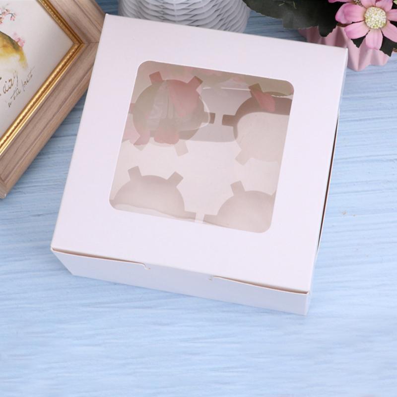 

10pcs Gift Case Bakery Packaging Muffin Paperboard Cupcake Box Container Clear Window 2 4 6 Holes Wedding Party Birthday Dessert