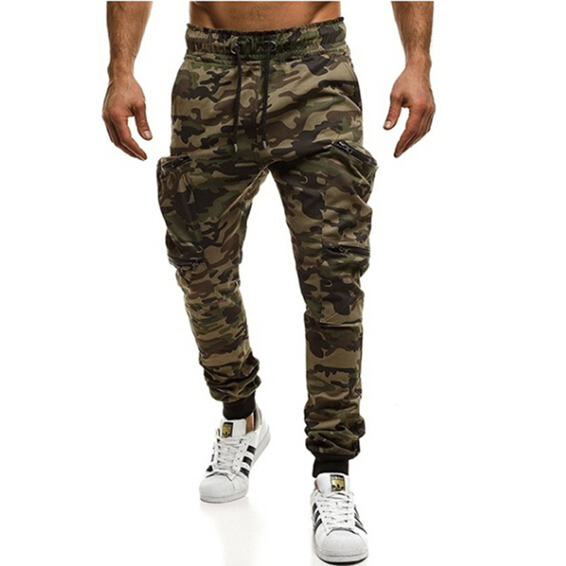 

Hot Sale New European And American Fitness Sportswear Pant Pocket Stitching Casual Harem Pants Camouflage Pleated Trousers, Black