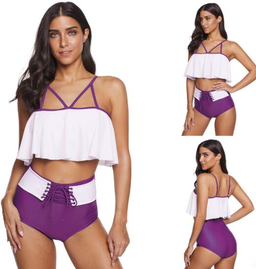 

Top 2023 sports big plus Women' slim Ruffle bikini with fat large size split crisscross thin swimsuit flexible stylish Bikinis sets