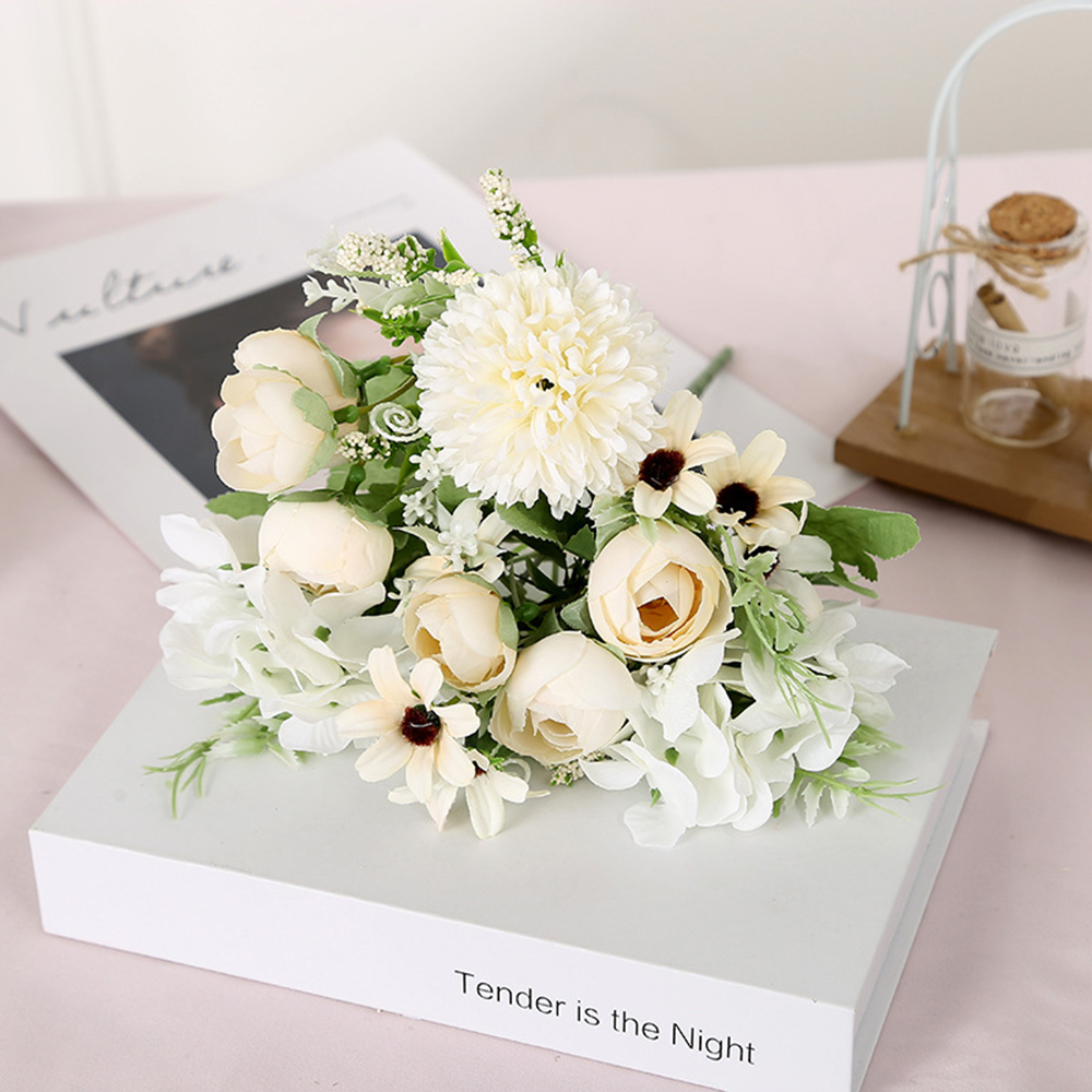 

7 Heads Hydrangea Flowers Artificial Bouquet Silk Blooming Fake Peony Bridal Hand Flower Roses Wedding Centerpieces Decor, Blue