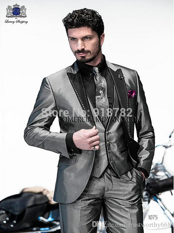 

New Arrival One Button Groomsmen Peak Lapel Groom Tuxedos Men Suits Wedding/Prom Best Man Blazer ( Jacket+Pants+Vest+Tie) AA36, Same as image