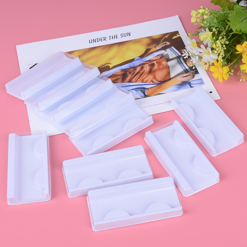 

10Sets Transparent White Pink Plastic Eyelashes Packaging Box Fake Eyelash Tray Storage Cover Single Case Custom