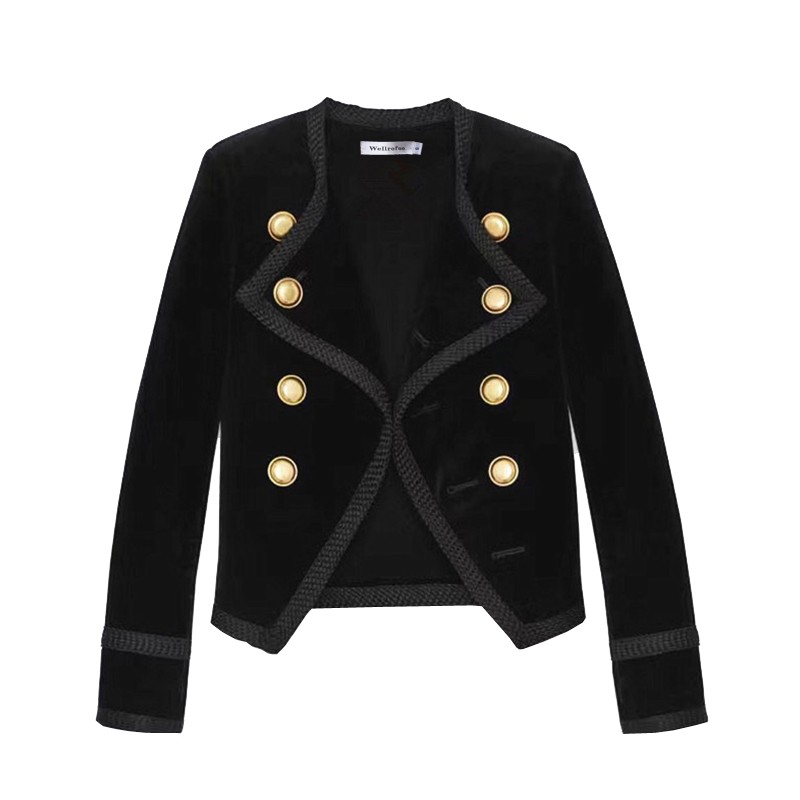 

2019 New Runway design Women Notched Collar Short Jacket Coat Winter Double Breasted Suit Female Velvet Black Slim Outwear