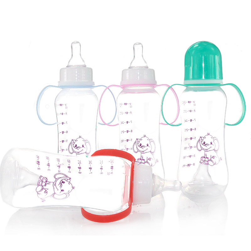 

280ml Cute Baby bottle Infant Newborn Cup Learn Feeding Drinking Handle water Bottle kids Straw Juice random colors
