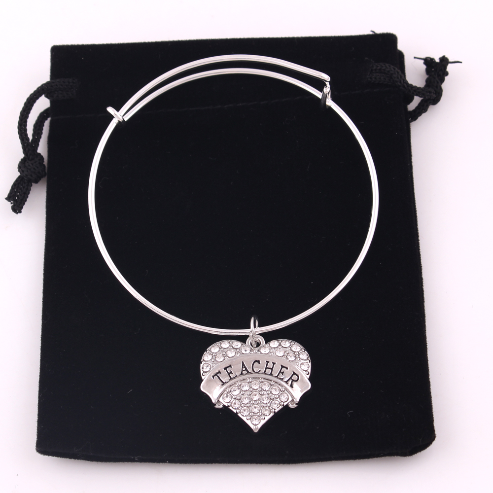 

TX0010 Factory direct sales heart shape colorful crystal adjustable bracelet Teacher dance niece letter charm bangles European Ladies jewel