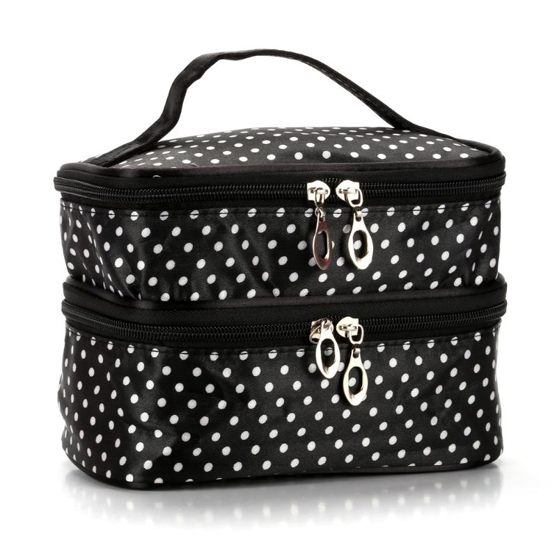 

HM002 Hot Wave point Handbag double dot makeup bags Cosmetic Bags and cases makeup case organizer bag, Beige