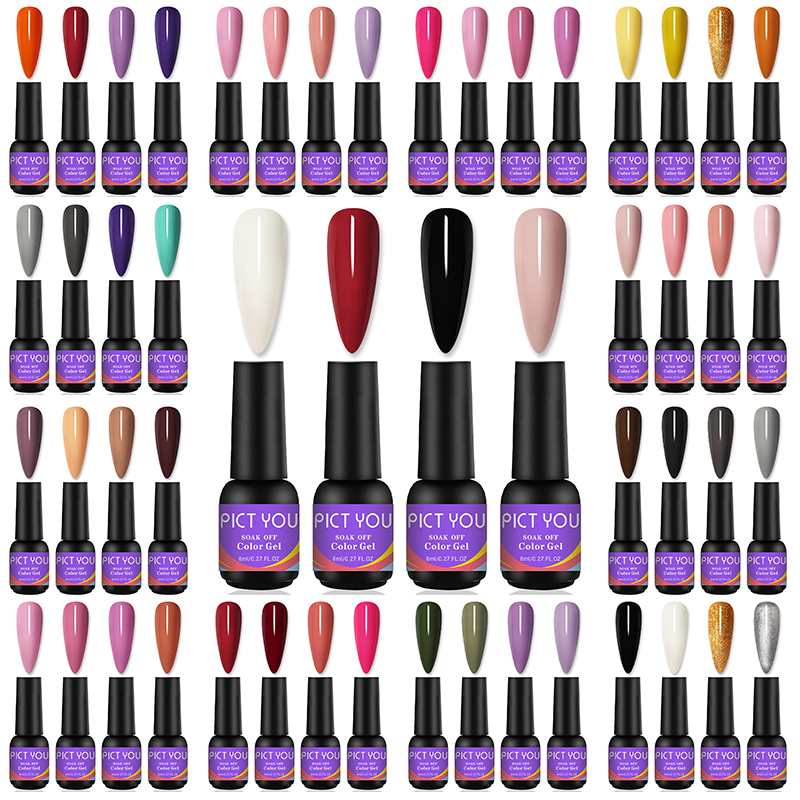 

PICT YOU Nail Gel Polish Set 4PCS Kit Semi Permanent Soak Off Base Top Coat For Manicure Hybrid Varnishes Gel Nail Art Polish