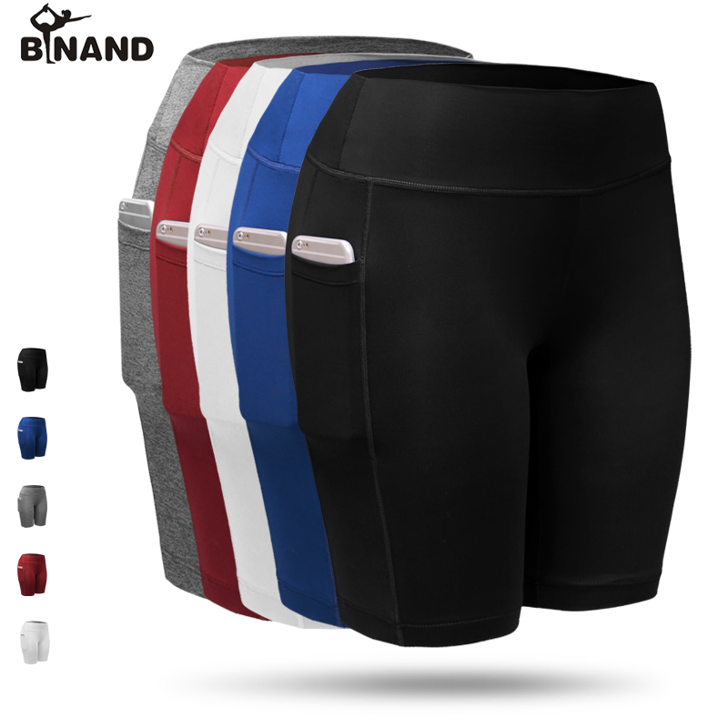 

BINAND High Elastic Side Pocket Females Sports Shorts Quick Dry Running Tights Leggings Workout Fitness Outdoor Yoga Trousers, Blue