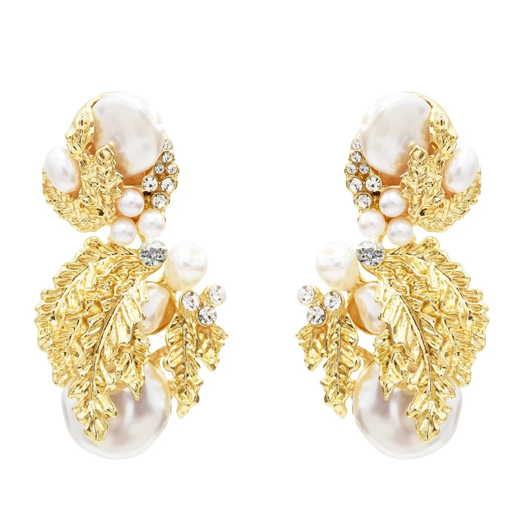 

Leaf Women Drop Earrings for Women Bridal Tear Drop Hanging Earrings Pearls Statement Jewelry Accessories