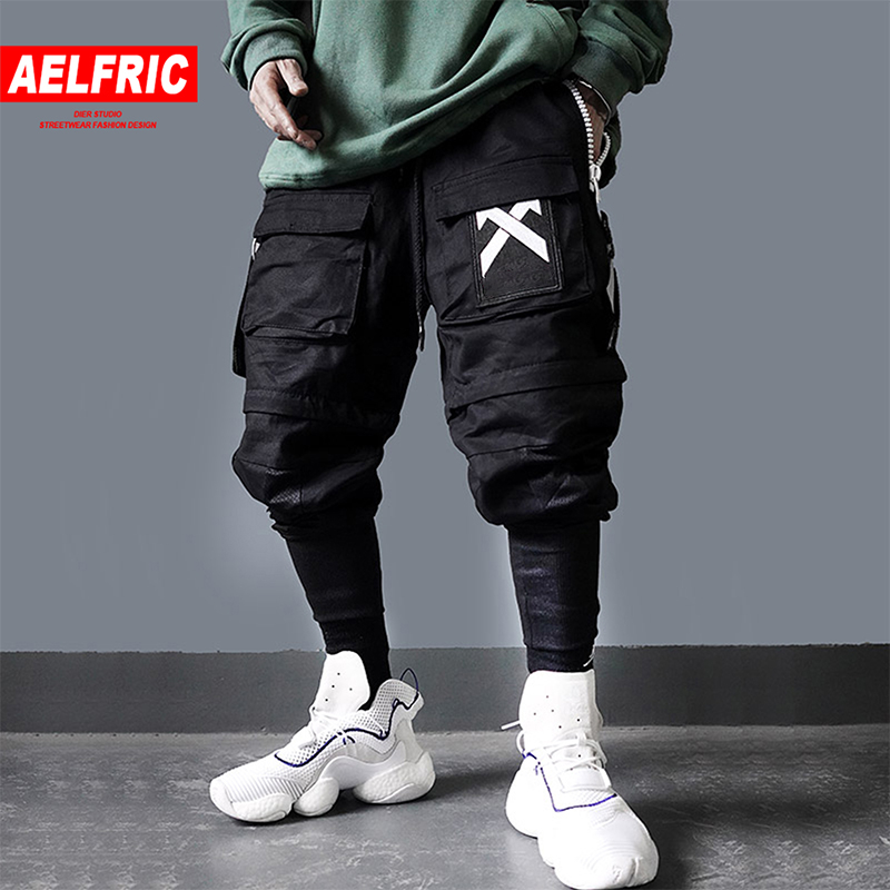 

AELFRIC Detachable Multi Pockets Cargo Pants Mens 2019 Harajuku Hip Hop Streetwear Joggers Man Elastic Waist Sweatpants Techwear LY191203, Black