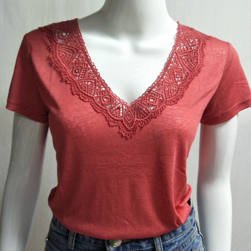 

Women T-shirt Spring / Summer 2020 New T-shirt Fashion Casual V-neck Hollow Loose Top, Black