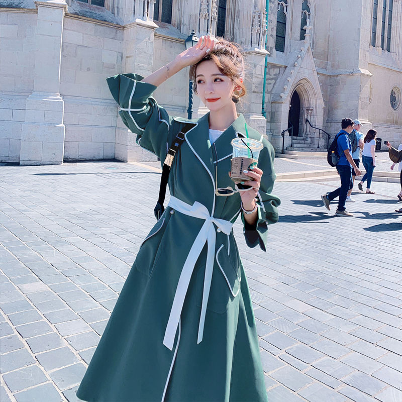 

2020 Vintage Female Overcoat Coats Womens Pockets Windbreakers Autumn Trench Coat Sashes Cape Manteau Femme Cloak T10, Khaki