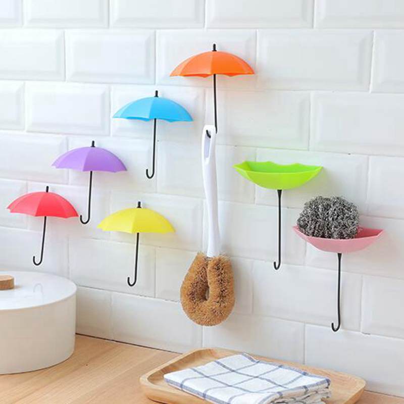 

Home Supplies 3Pcs/lot Umbrella Shape Clip Holders Cute Self Adhesive Wall Door Keys Clips School Office Sticky Holder