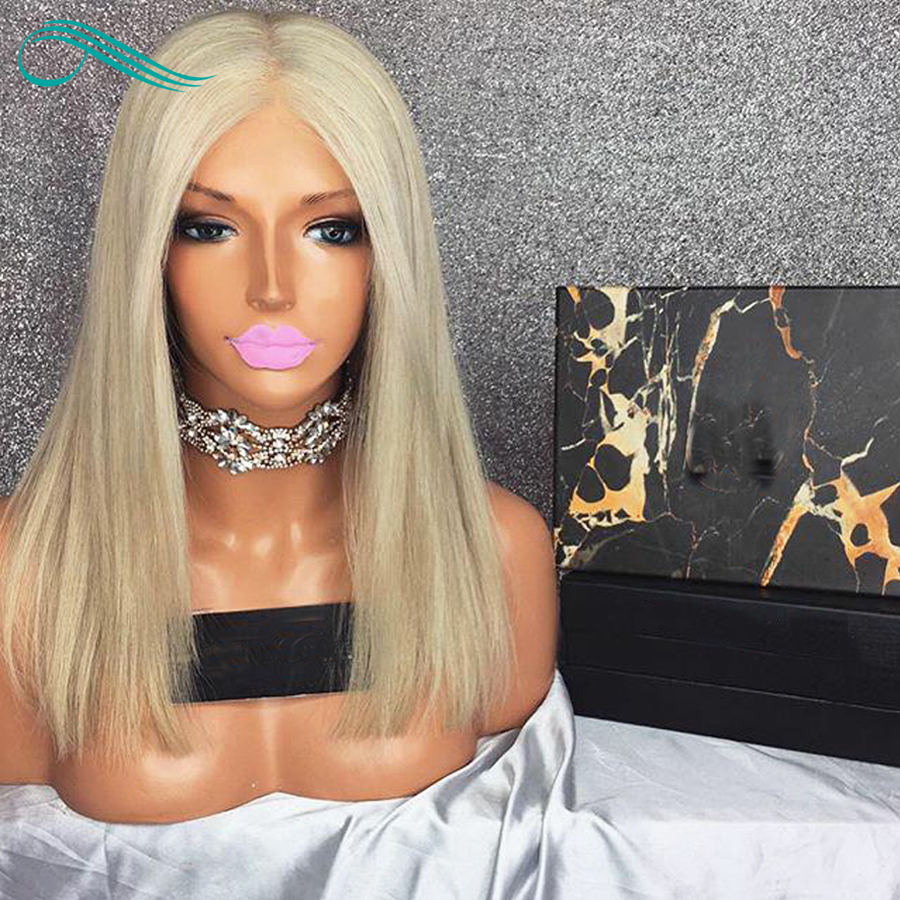 

Pre Plucked #60 Blonde Color Short Bob Straight Full Lace Wigs Virgin Brazilian Hair Blonde Lace Front Wig With Baby Hairs