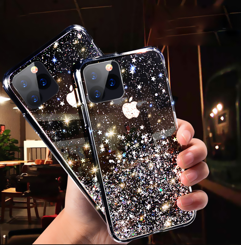 Sequins Glitter Clear Soft Silicon Phone Väska till iPhone 11 Pro XS Max XR X 8 7 6 6s Plus Star Bling Luxury Back Cover