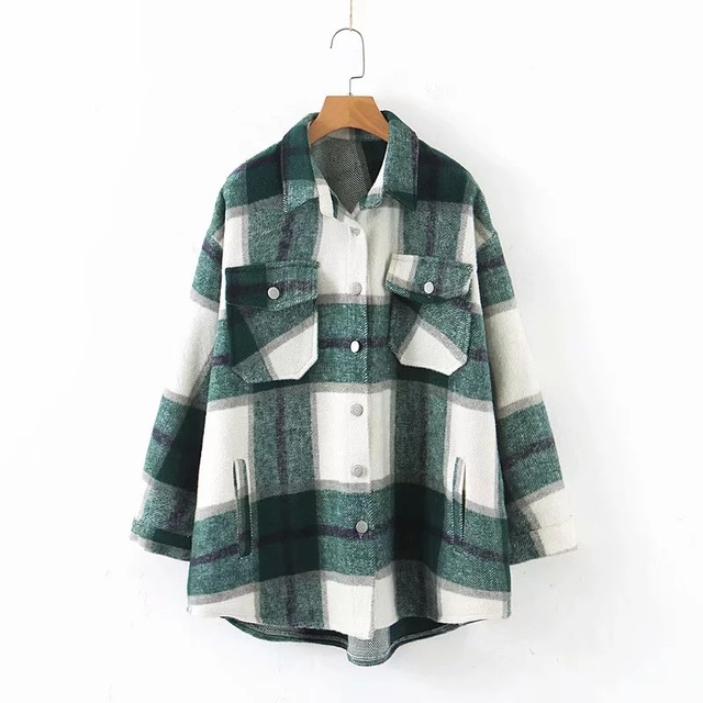 

Autumn winter green plaid jacket and coat Fashion button long sleeve coat casual office warm outwear oversized ladies jackets, Red