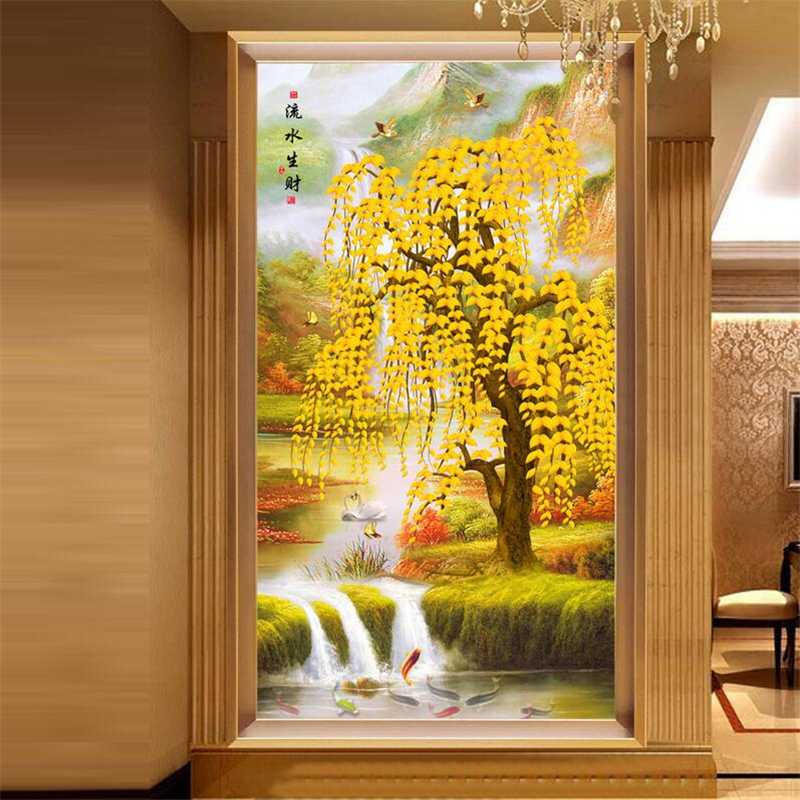 

Custom wallpaper 3d frescoes flowing water fortune tree nine fish mystery Living room tv background wall paper 3d papel de pared, As pic
