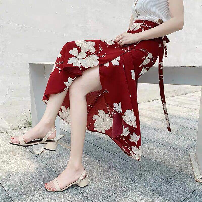 

2020 Summer New Women High Waist Polka Printing Skirt Elegant Midi Long Skirts Wrap Chiffon Skirt Korean Fashion Beach Holiday, 12