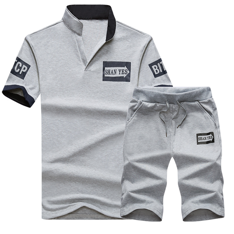 2020 New Men's Summer Sets Shorts + Short Sleeve T Shirt Men Beach Shorts Tee Male Tracksuits Elastic Waist Solid Color
