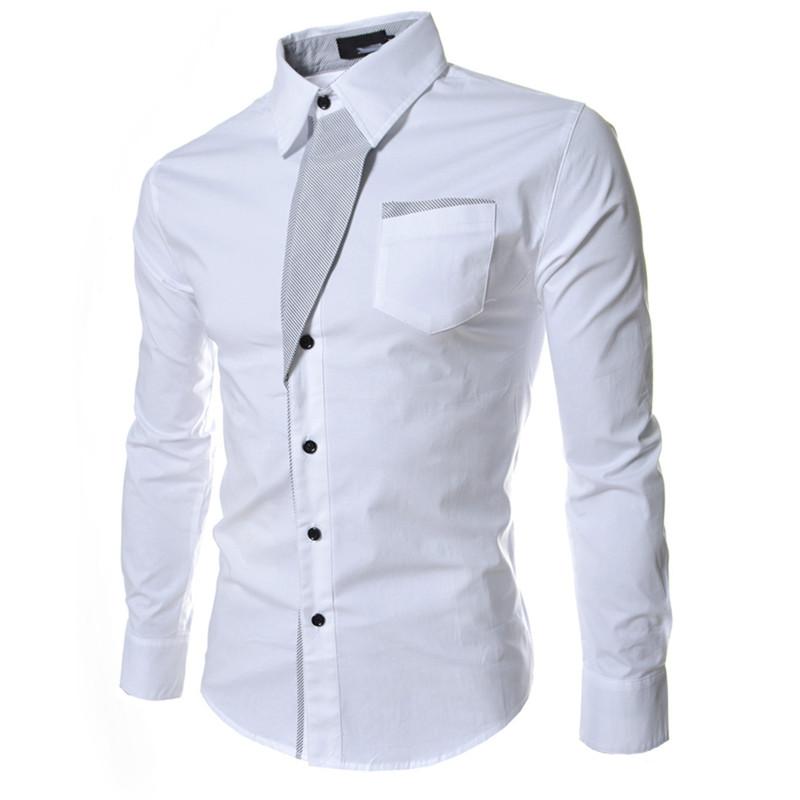 

New Solid Mens Dress Shirts Slim Fit Vintage Long Sleeve Single-breasted Fashion Casual Clothing Business Men Trendy Shirts Tops -3XL, White