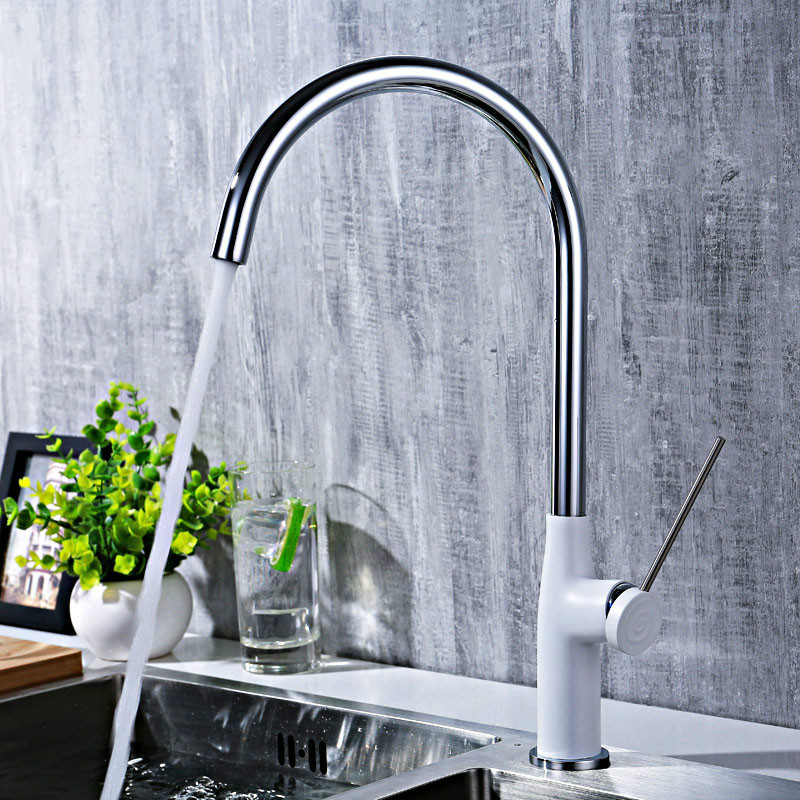 

Chrome Plated Brass Kitchen Faucets Hot And Cold Water Mixers White/Black Paint Rounded Water taps