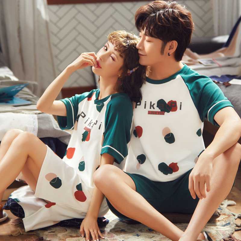 

New Summer Couple Pajamas Set Short Sleeve Men And Women Homewear Lounge Nightgown, Wr99811w