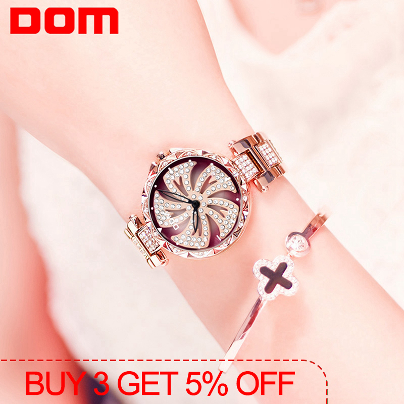 

DOM Women Quartz Watches Stylish Fashion Diamond Female Wristwatch Luxury Brand Waterproof watch women gold G-1258GK-9MF, Slivery;brown