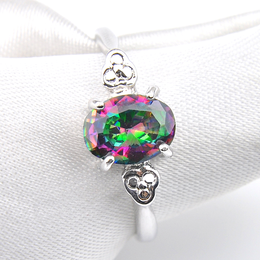 

Fashion Jewelry For Women Oval Rings 925 silver Rainbow Topaz Gems Unique Engagement Rings Free shipping NEW