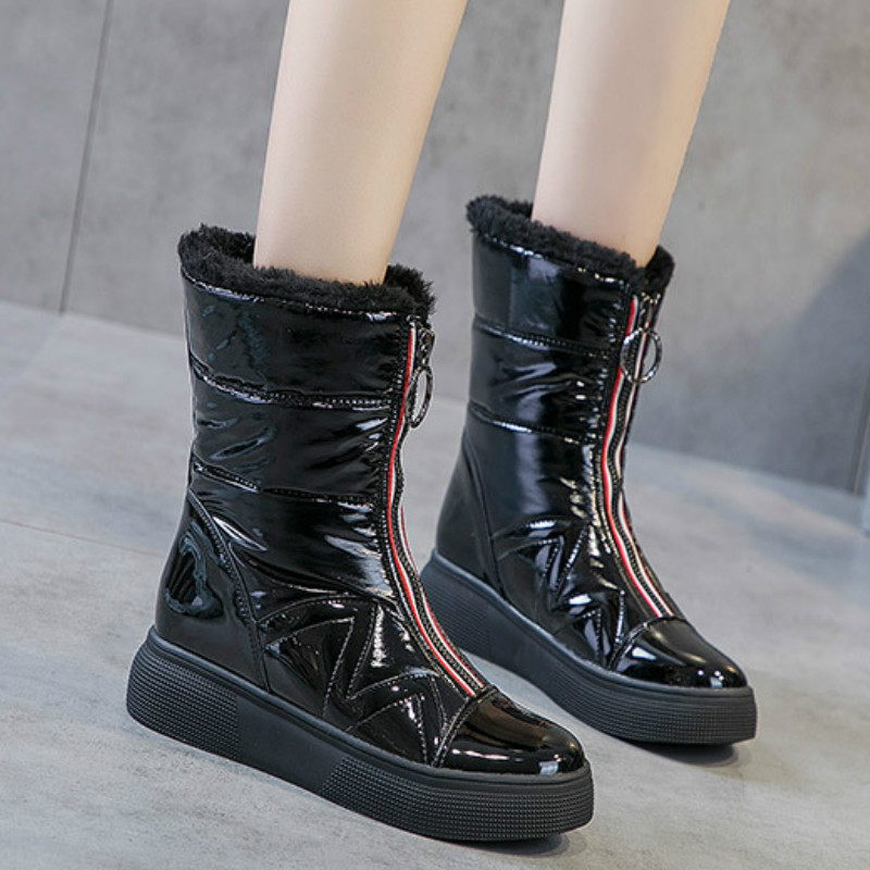 

Women Snow Boots Winter Warm Shoes Waterproof Shoes Fur Footwear Boots Zip boots women, Black