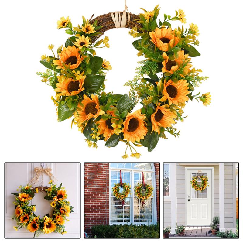 

Artificial Sunflower Wreath Flower Garland Wall Door Wedding Party Home Decor, As pic