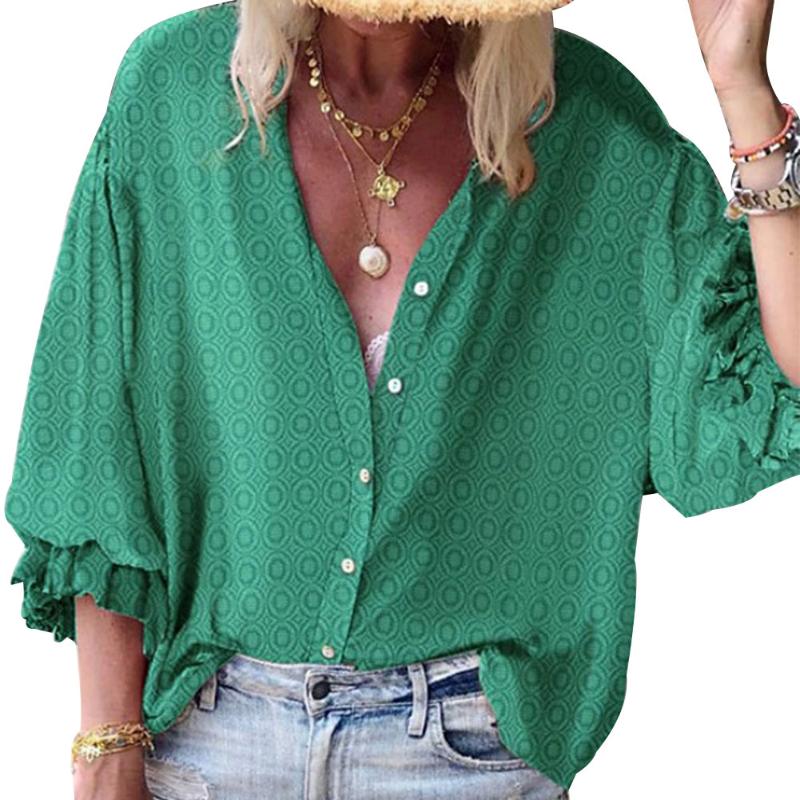 

Hot Women Polka Dot Shirt Blouse Casual Single-breasted Loose Tops Summer Beach CGU 88, Blue
