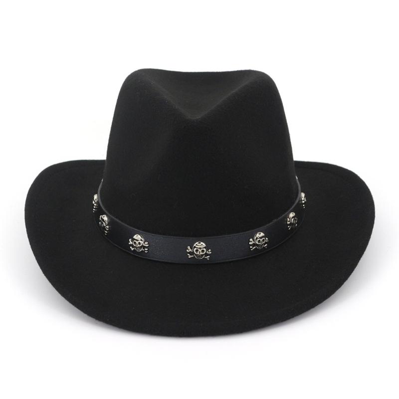 

Wide Brim Wool Felt Panama Cowboy Hat Jazz Fedora Trilby Hats with Rivet Belt Band Formal Top Hat Chapeau Sombrero for Men Women, Black
