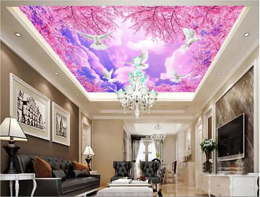 

3d ceiling murals wallpaper custom photo Romantic cherry blossom blue sky home decor living room 3d wall murals wallpaper for walls 3 d, Non-woven wallpaper