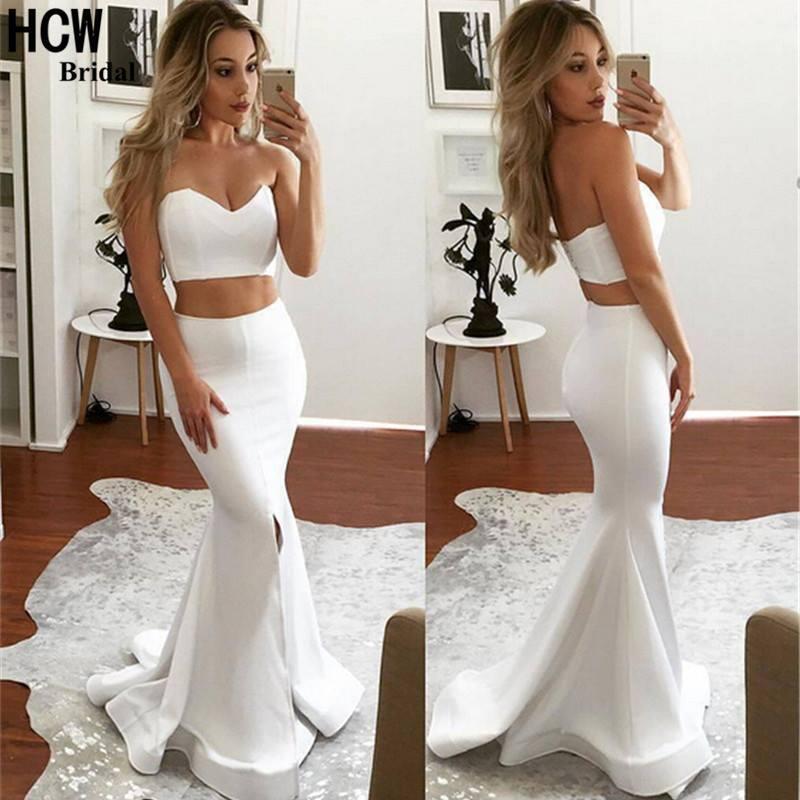 

Cheap Pure White Sheath Mermaid Prom Dresses Two Pieces Sexy Backless Sweetheart Long Party Dresses Split Evening Gowns P013, Lavender