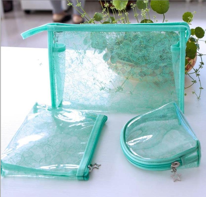 

2020 new ladies cosmetic bag spring and autumn transparent toiletry bag PVC printing three-piece cosmetic women, Green