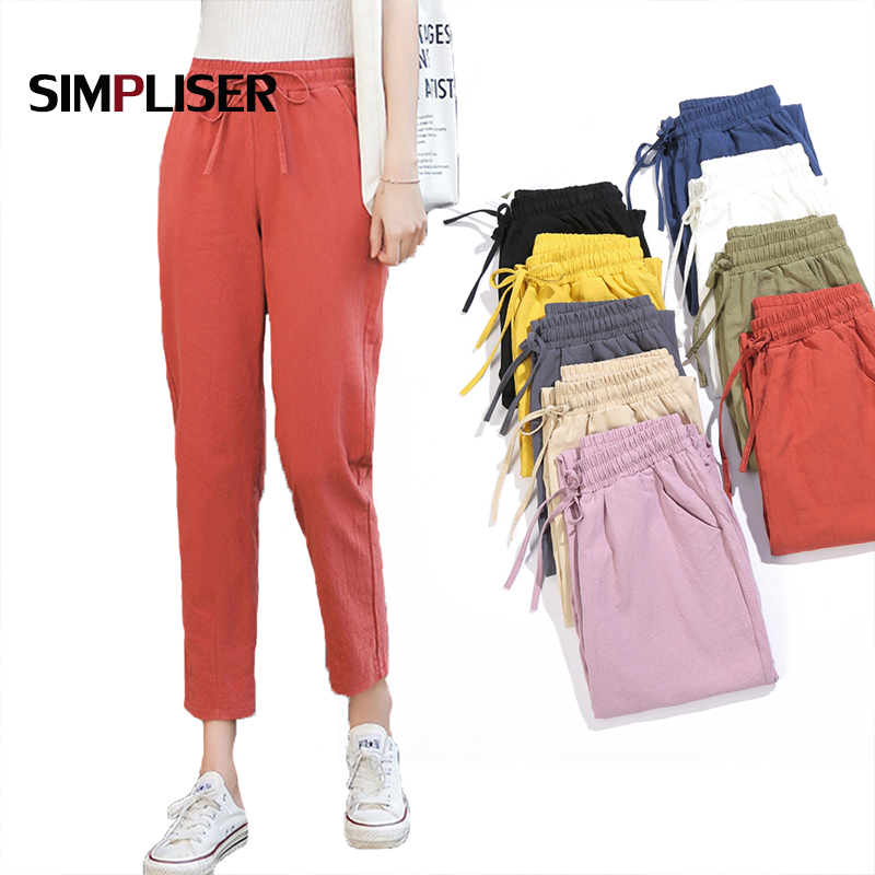 

Summer Linen Harem Pants For Women 2020 Drawstring High Waisted Capri Pants Loose Casual Ladies Trousers Capri Leggings, Black