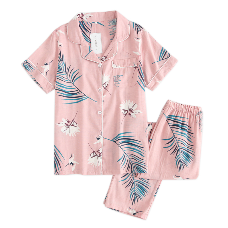 

Fresh Short Sleeve Summer Pyjamas Women 100% Gauze Cotton Sleepwear Women Casual Korea Pajamas Sets Homewear New Sale, Sv -4