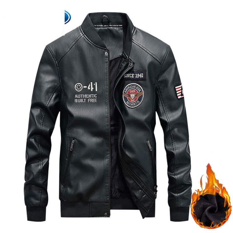 

Faux Leather Jackets Men High Quality Classic Motorcycle Bike Cowboy Jacket Coat Male Plus Velvet Thick Coats, Black