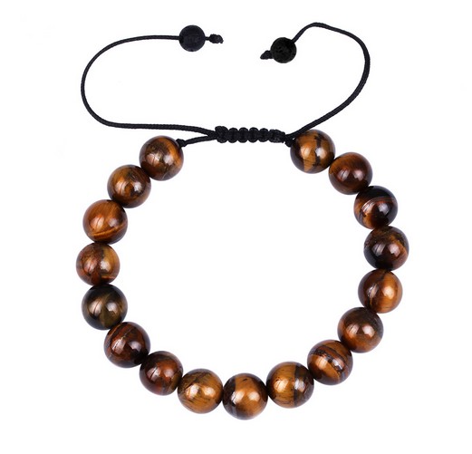 

10mm Natural Tiger Eye Bracelet Elastic Yoga Gemstones Healing Energy Men Women Stretch Bracelet, Golden;silver