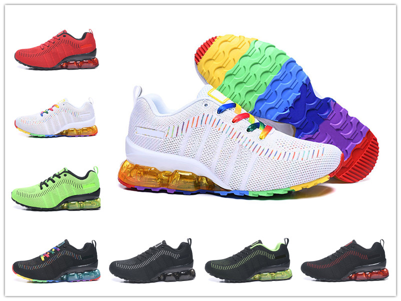 

2020 New AM Cushion Rainbow men Running Shoes Green White Black Red Good Quality Net Breathable Mens Sport Sneaker Trainer
