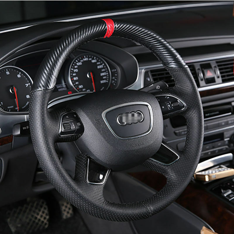 Hand sewing Top Leather Carbon Fiber Steering Wheel Cover For Audi A6 Q7 Q5-image-553405326