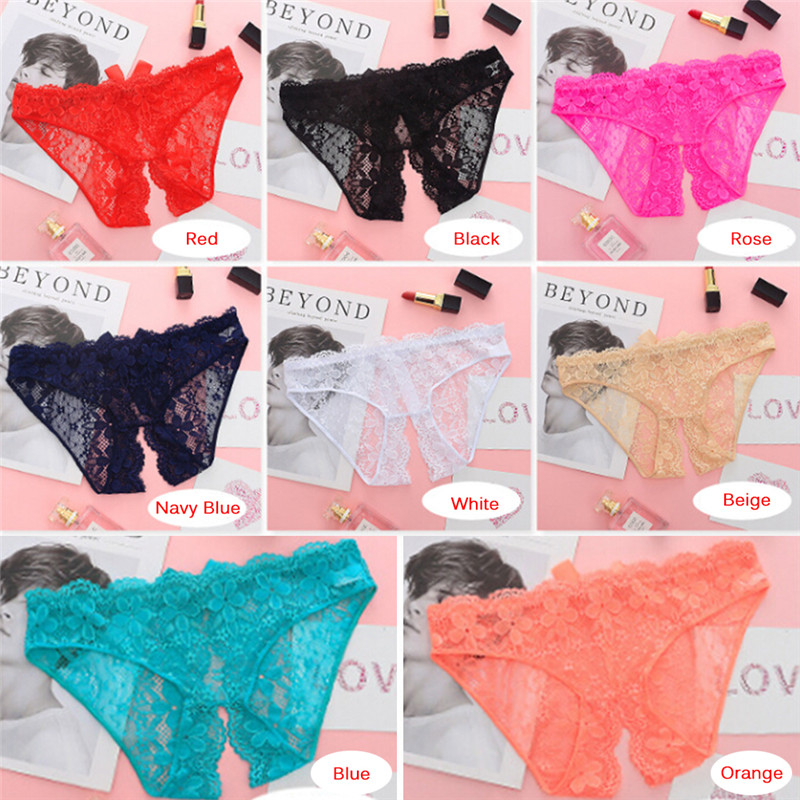 

Transparent Women Bow Lace Briefs Low Waist Open Crotch Solid Sexy Panties Erotic Lingerie Lingerie Underwear, Red