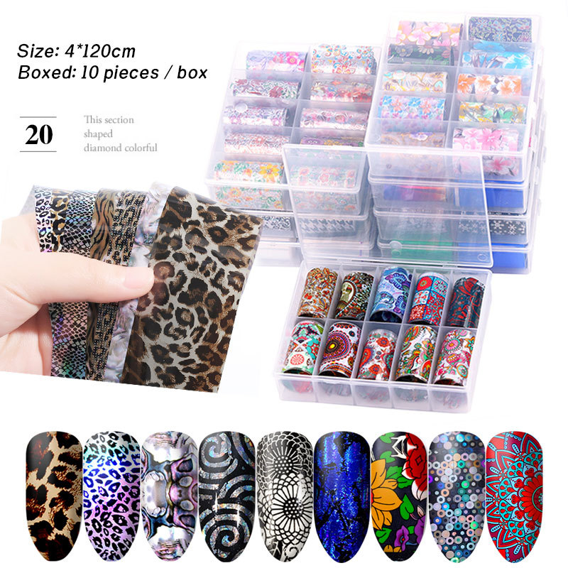

Nail Art Stickers Set 30 styles Transfer Paper Decals Colorful Starry Laser Nails Decorations Tips Manicure Tool 4cm 10pcs /box, As picture
